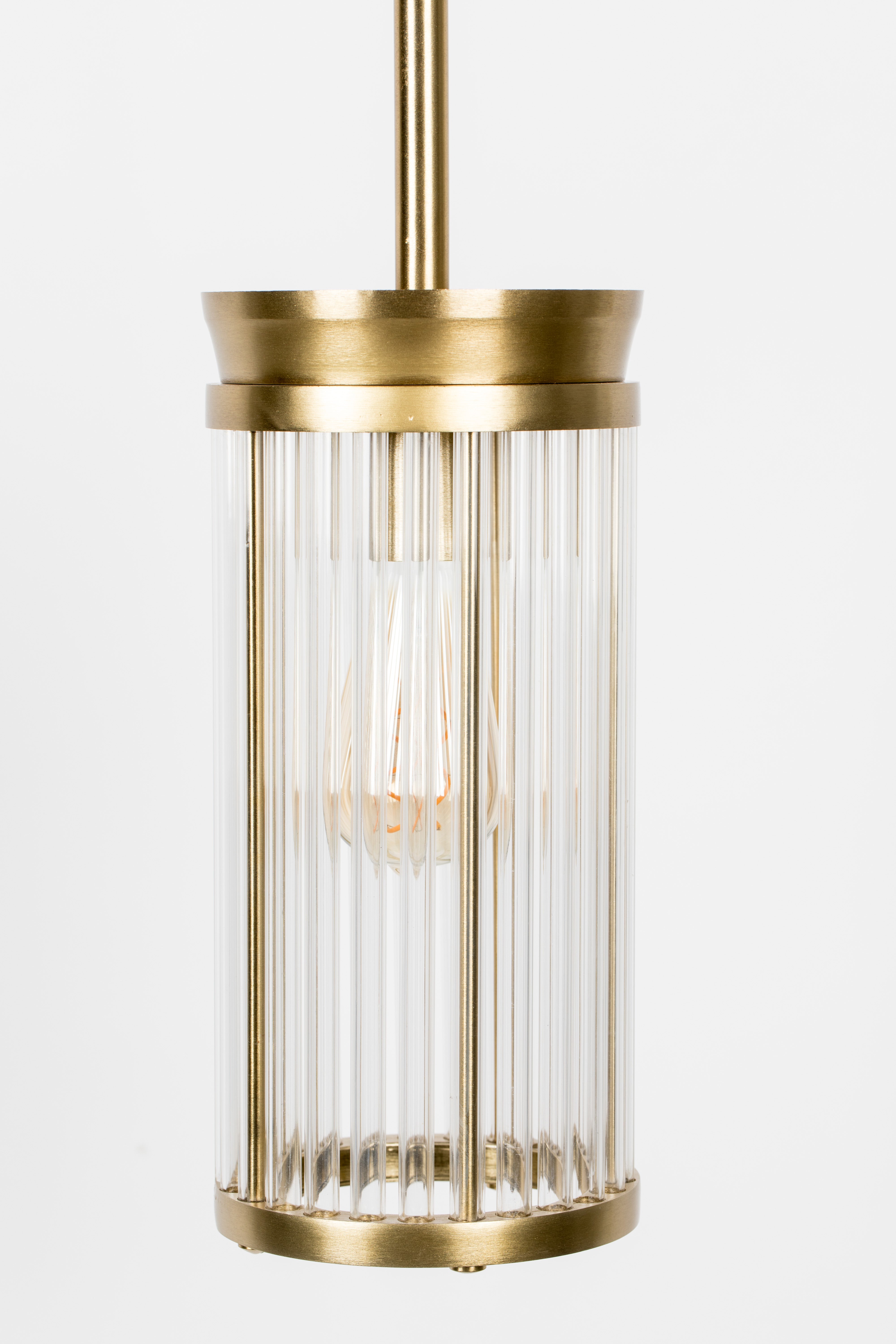 Bold Monkey Angel On Fire Ribbed Glass & Gold Pendant Lamp Medium